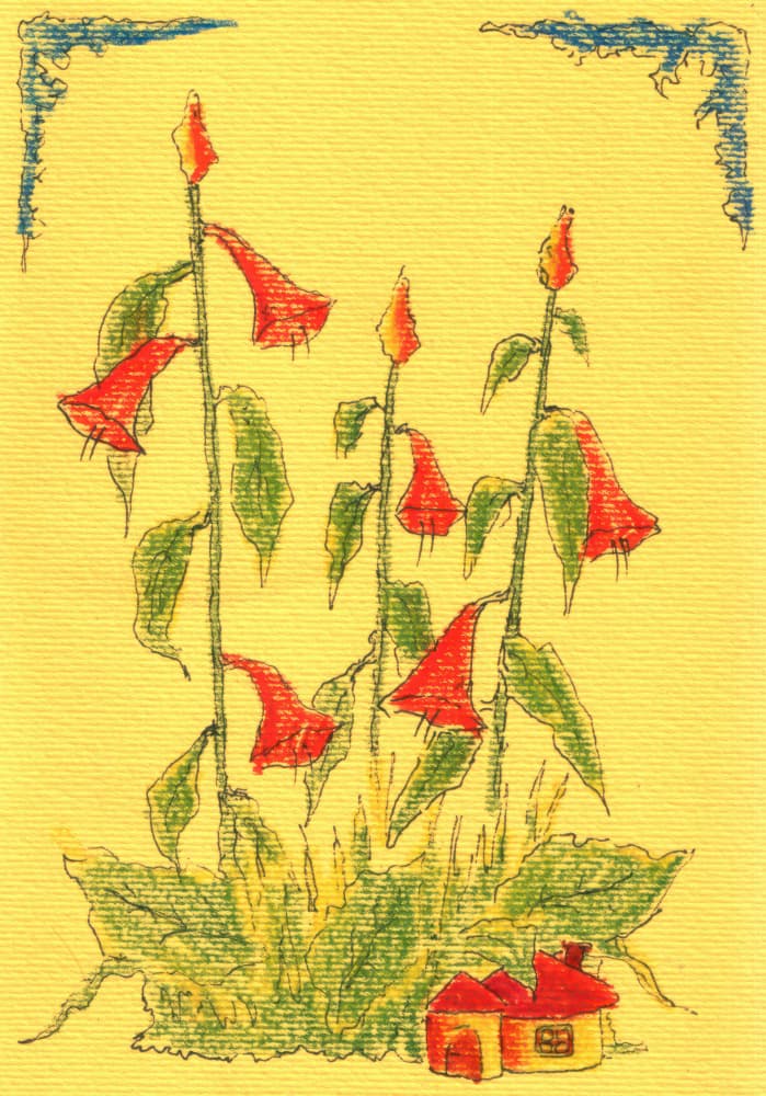 Red Bell Flowers House by Kulik — canvas wall art