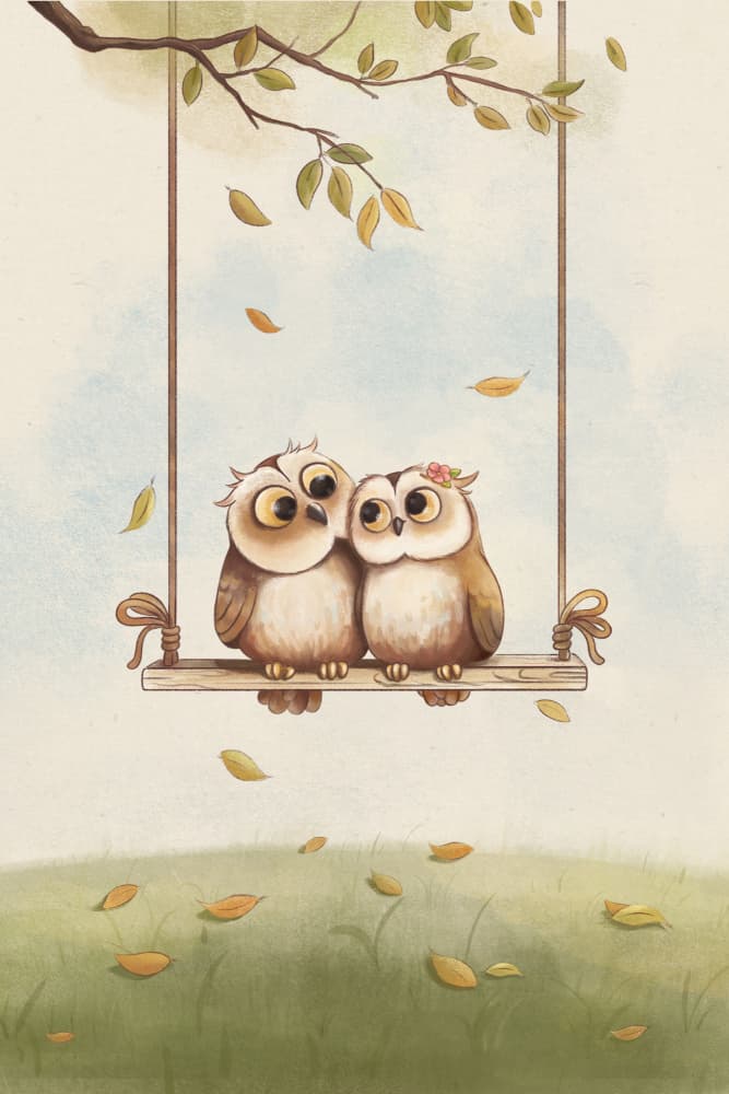 Sweet Owl Couple Swing by Xuan Thai — canvas wall art