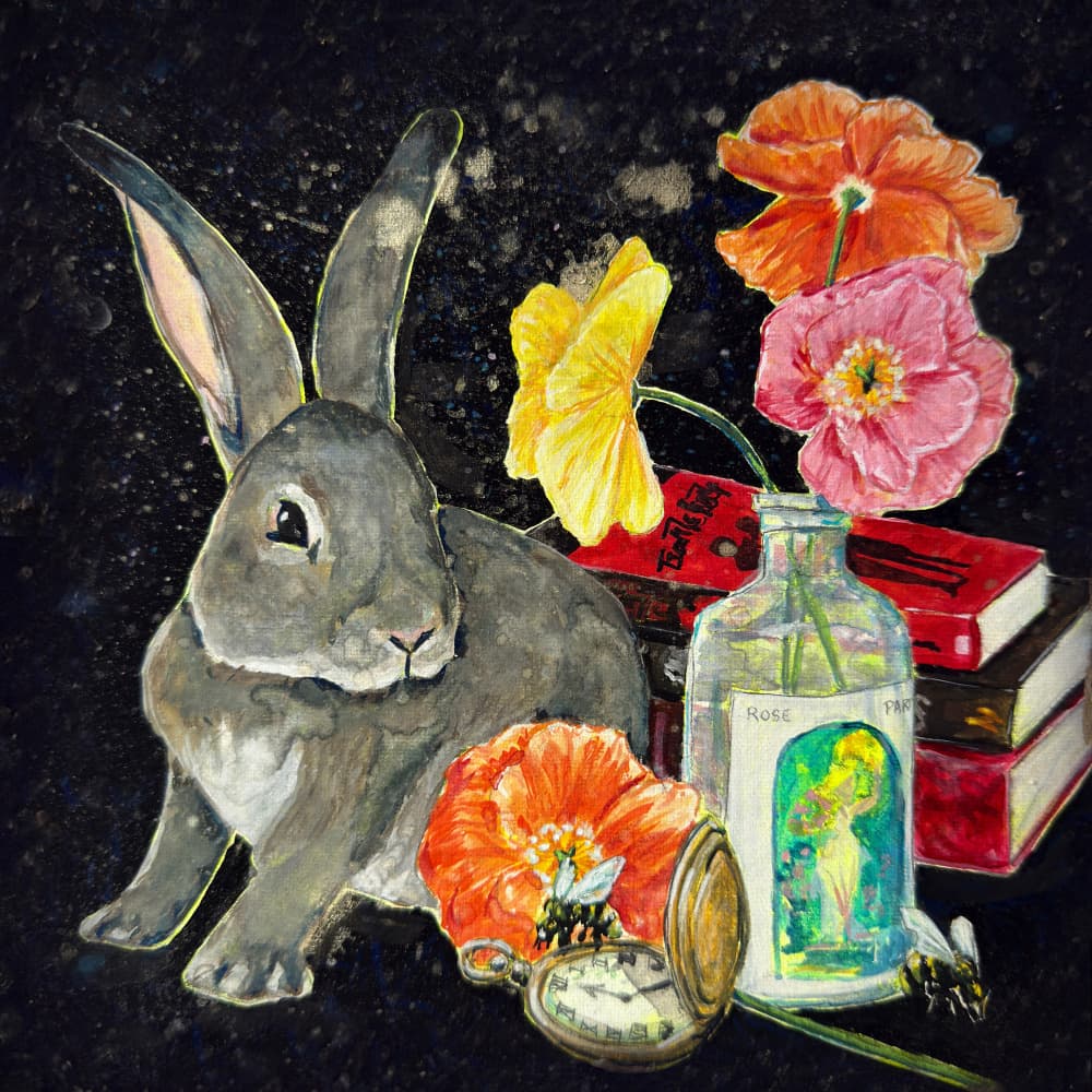 Whimsical Rabbit Still Life by Renee Machan Cottagecore Artist — canvas wall art