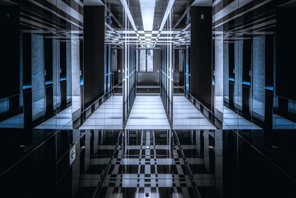 Modern Reflective Hallway by Tomoshi Hara — canvas wall art