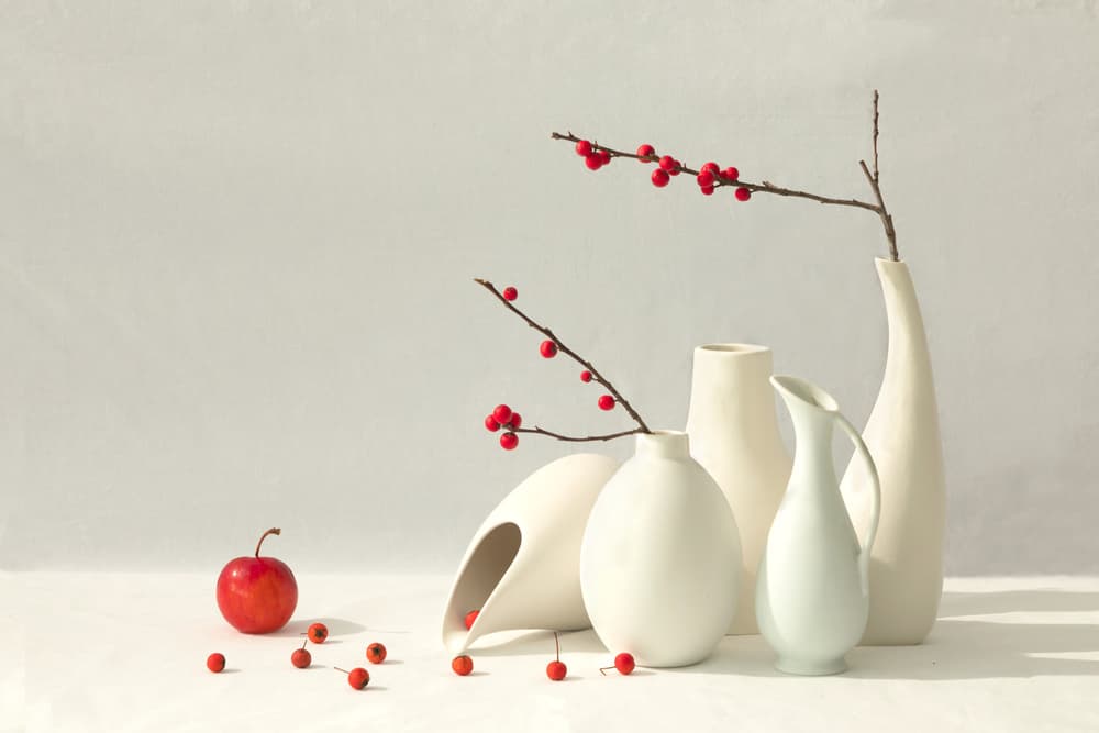 Red Berries White Vases by Wendy Xu — canvas wall art