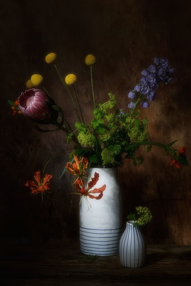 Dark Floral Still Life by Saskia Dingemans — canvas wall art