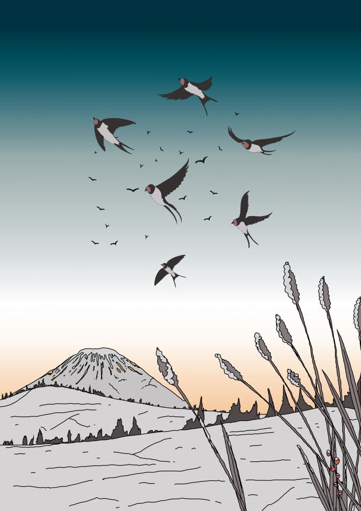 Serene Swallows Winter Mountain by Nicholas — canvas wall art