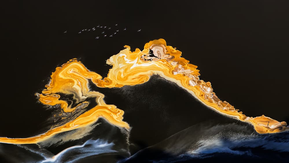 Golden River Birds by Jun Zuo — canvas wall art