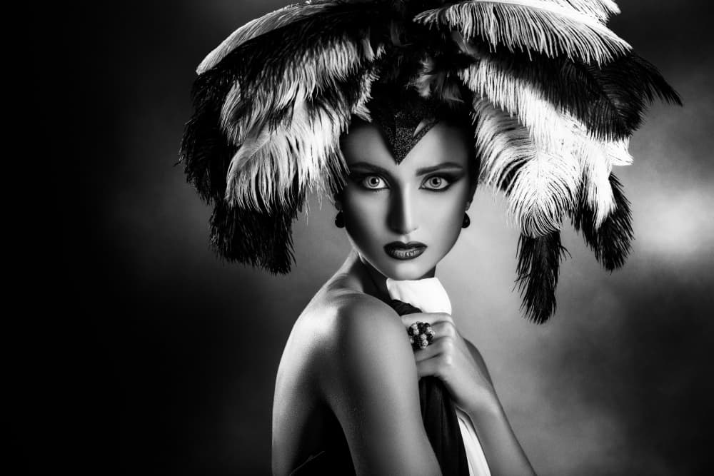 Elegant Feathered Portrait by Peppe Tambè — canvas wall art