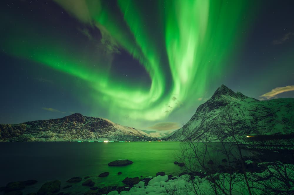 Aurora Over Winter Fjord by David Martin Castan — canvas wall art