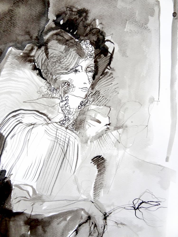 Elegant Ink Portrait by Dora Krincy — canvas wall art