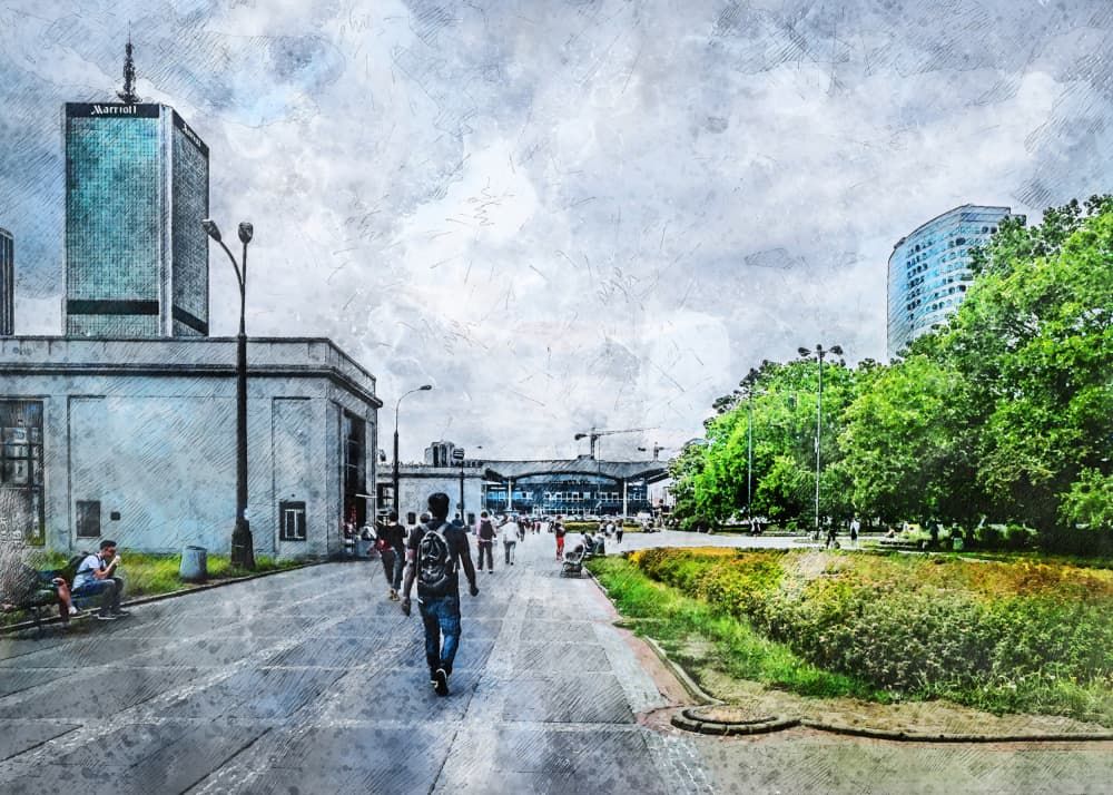 Urban Street Walkway by Justyna Jaszke — canvas wall art
