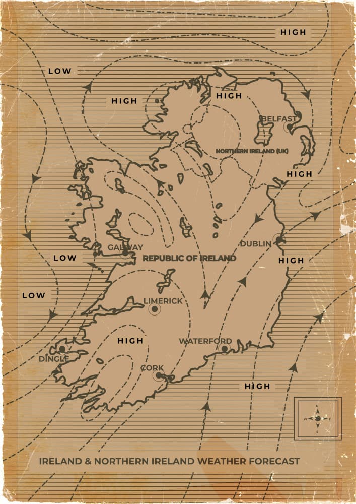 Vintage Ireland Weather Map by Nicholas — canvas wall art