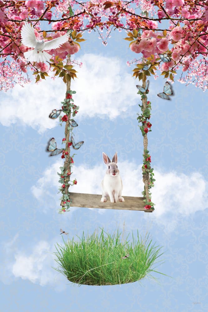 Whimsical Rabbit Swing by Sue Skellern — canvas wall art