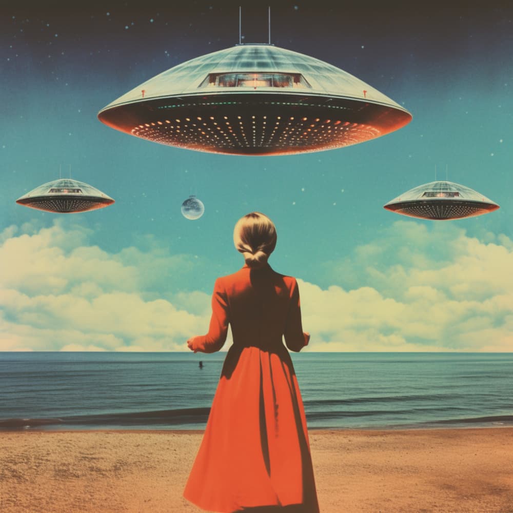 Mysterious Beach UFOs by Samantha Hearn — canvas wall art