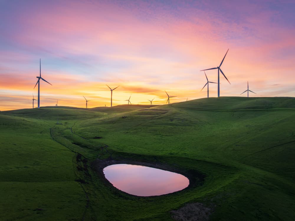 Vibrant Wind Farm Dusk by Ryan Li — canvas wall art