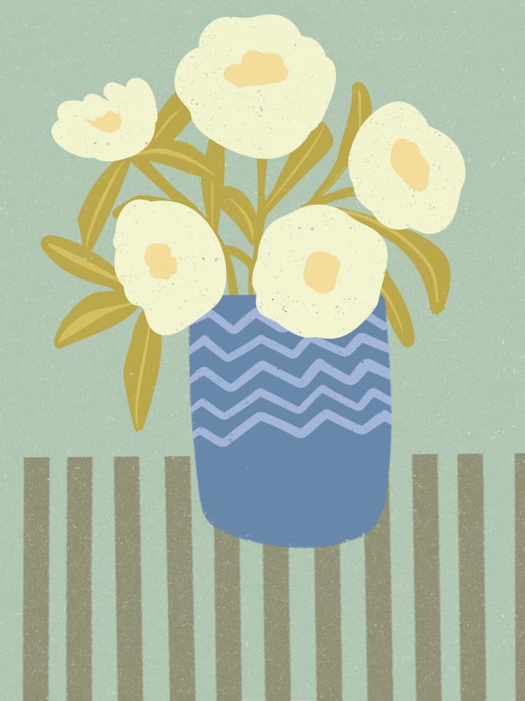 White Flowers Blue Vase by Nikita Jariwala — canvas wall art