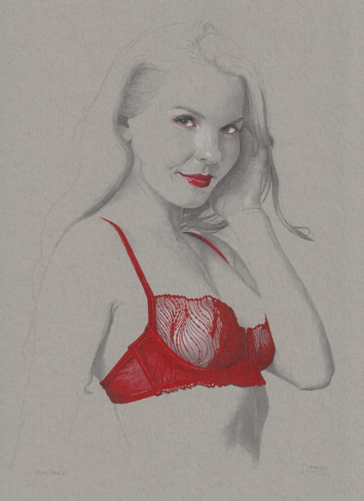 Alluring Woman in Red by Walter Roos — canvas wall art