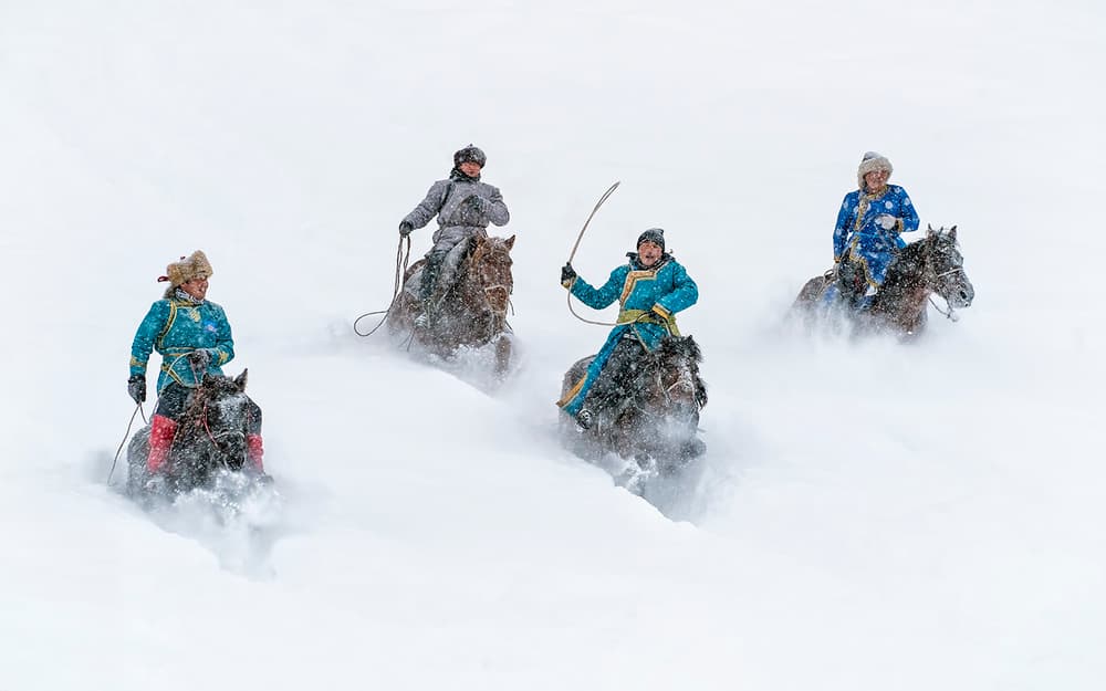 Mongolian Snow Riders by Hua Zhu — canvas wall art