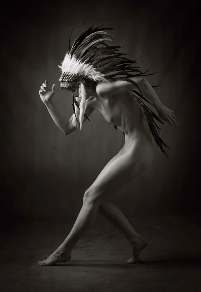Dynamic Feather Headdress Nude by Catchlight Studio — canvas wall art