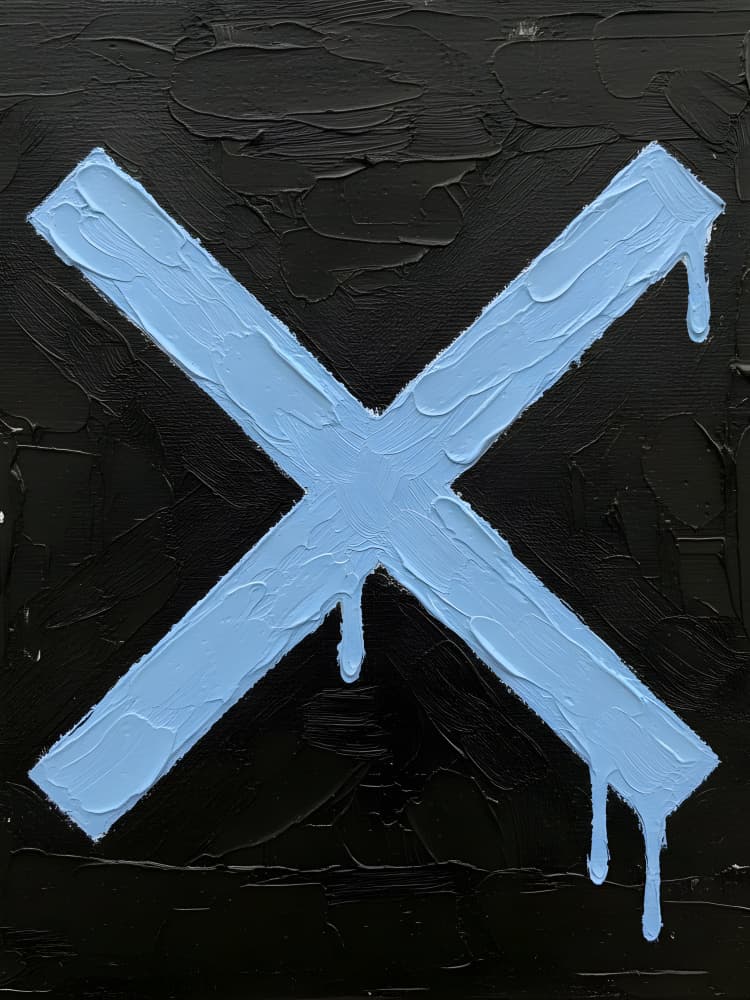 Textured Blue X Drips by HUGO — canvas wall art
