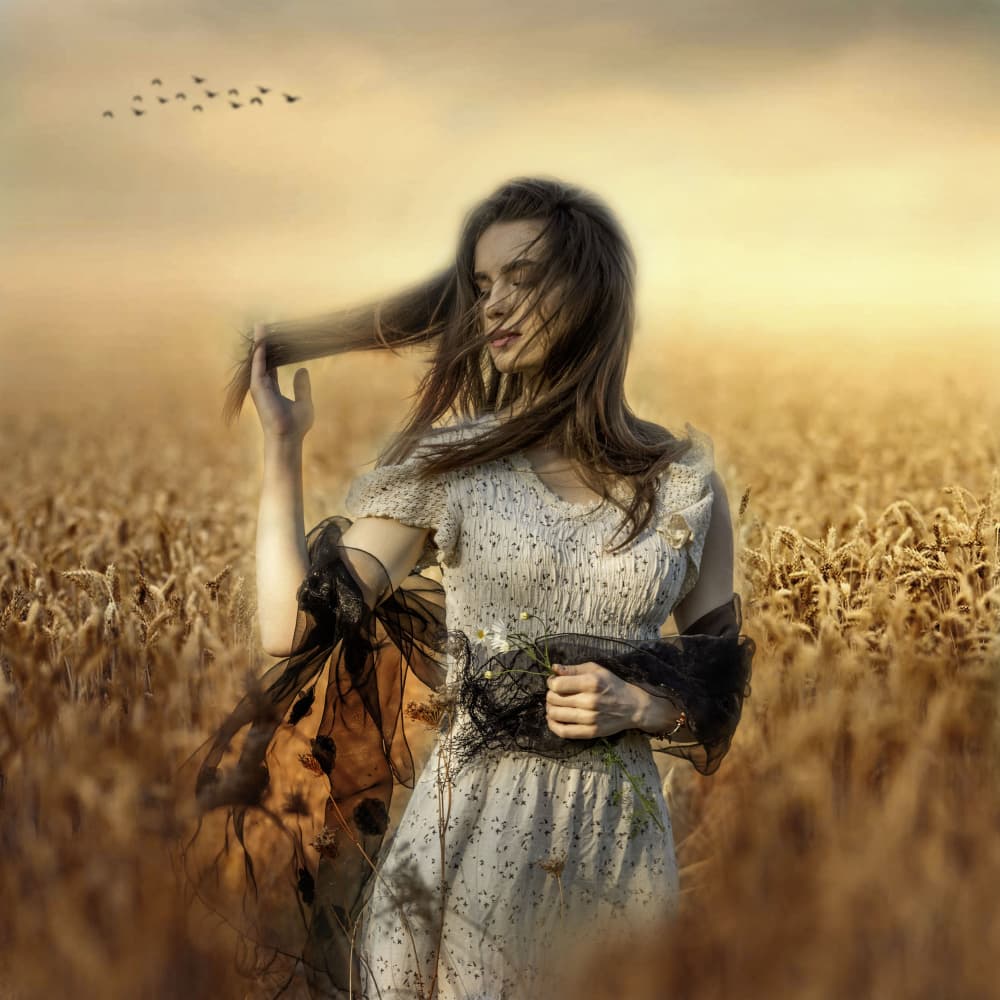 Golden Hour Field Woman by Ewa Całkosińska-Kajzer — canvas wall art