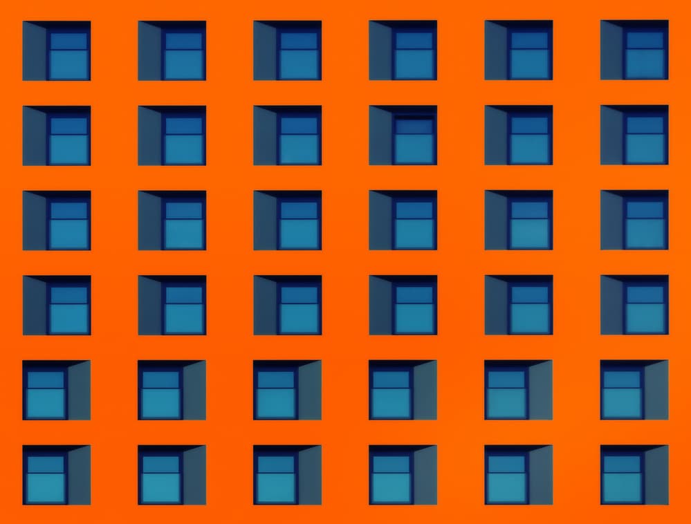 Blue Windows Orange Wall by Hans-Wolfgang Hawerkamp — canvas wall art