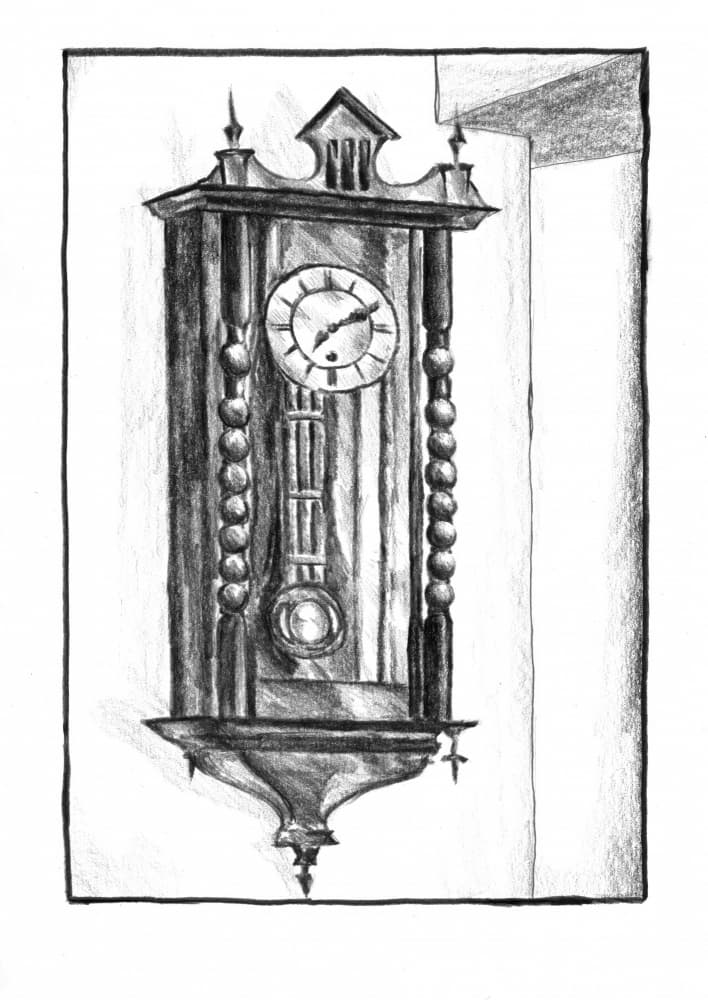 Antique Wall Clock Drawing by Kulik — canvas wall art