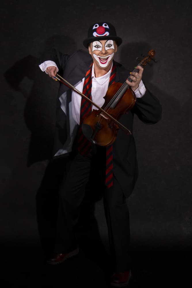 Smiling Clown Violinist by Carmen Watkins — canvas wall art