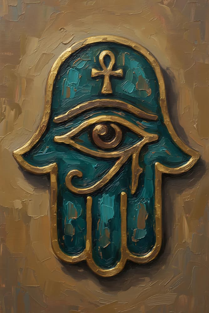 Golden Teal Hamsa Hand by HUGO — canvas wall art