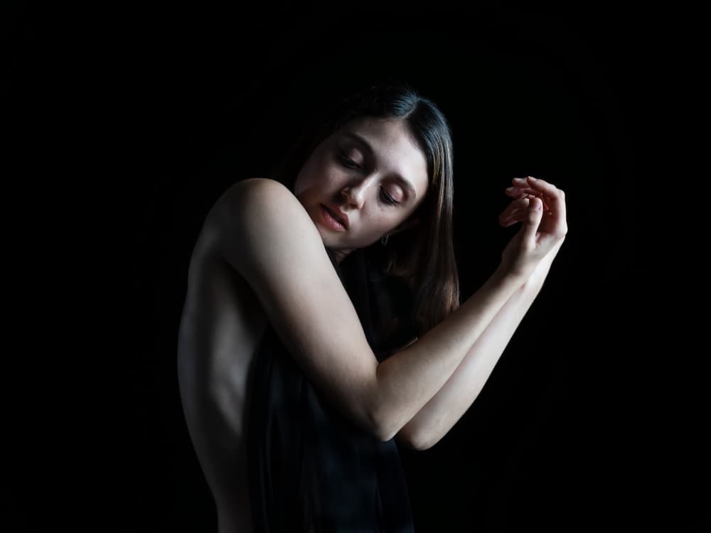 Pensive Woman Dark Portrait by Sam SDFMedia — canvas wall art