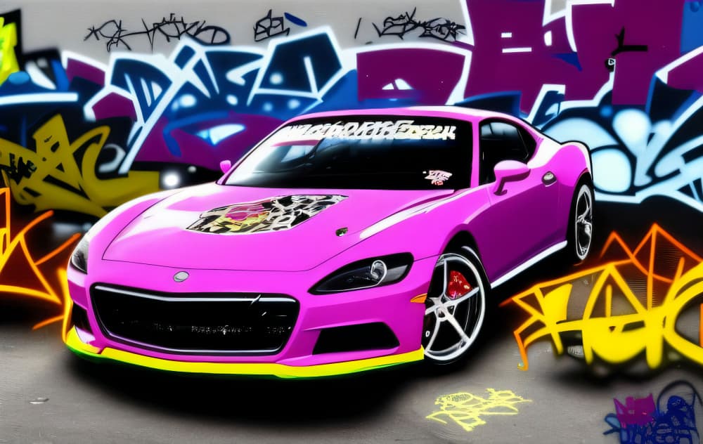 Pink Sports Car Graffiti by Cicero Spin — canvas wall art