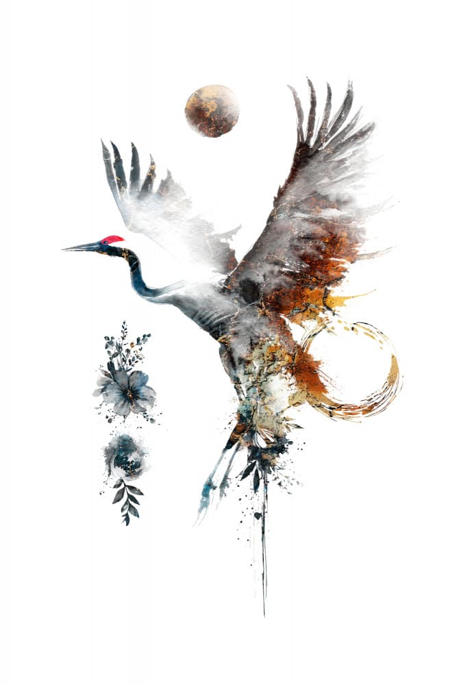 Watercolor Crane Flight by Rafal Kulik — canvas wall art