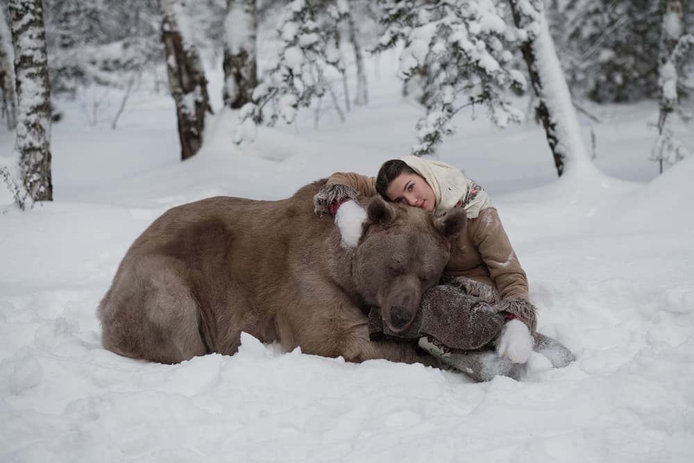 Snowy Bear Embrace by Olga Barantseva — canvas wall art