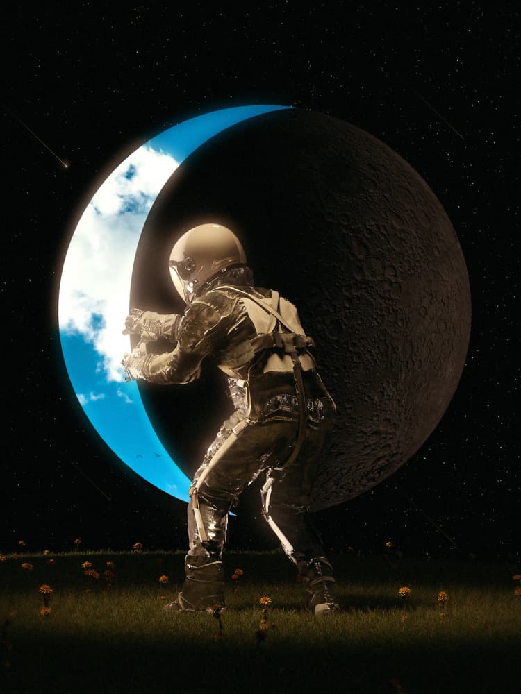 Astronaut Holding the Moon by Nicebleed — canvas wall art