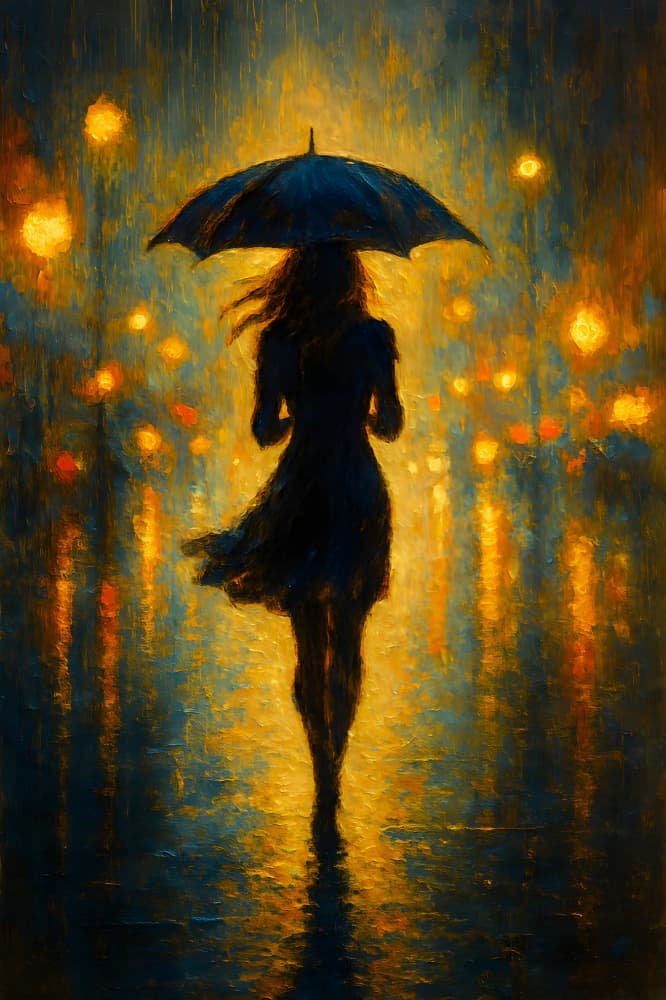 Rainy Night Walk by HUGO — canvas wall art