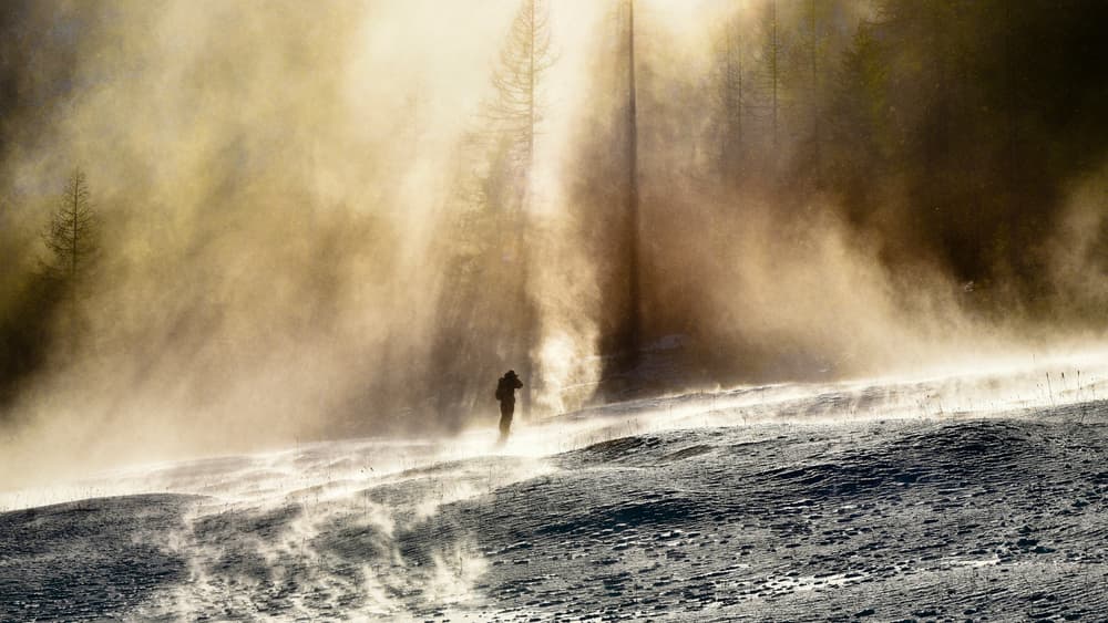 Skier in Golden Mist by Primož Kožuh — canvas wall art