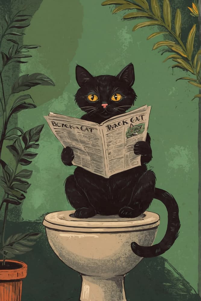 Cat Reading A Newspaper On A Toilet by The Art Concept — canvas wall art