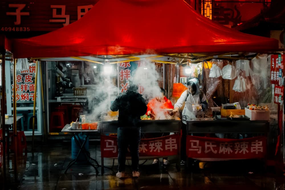 Steamy Night Street Food by Cindy Liu — canvas wall art