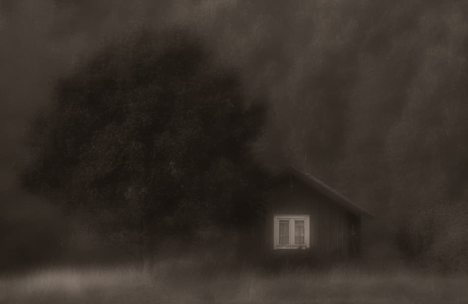Solitary Cabin Glow by Allan Wallberg — canvas wall art