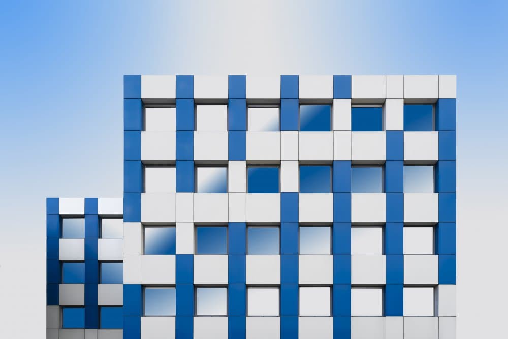 Blue And White Grid Building by Greetje van Son — canvas wall art