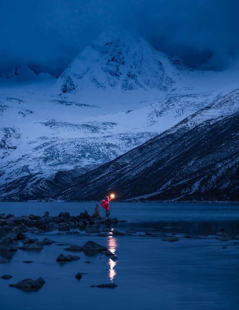 Blue Night Mountain Glow by Chao Feng 天馬 — canvas wall art