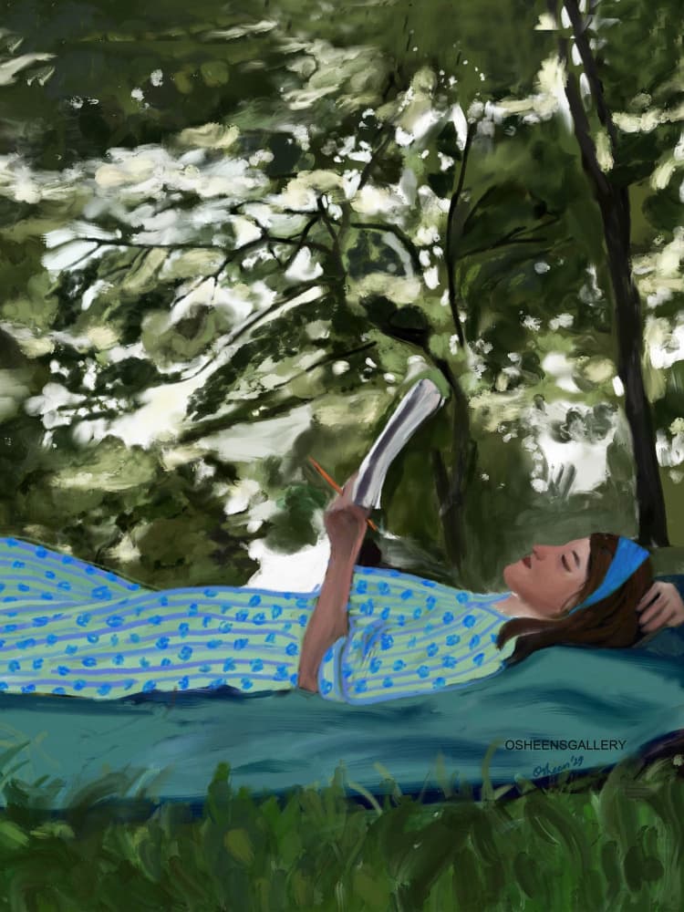 Peaceful Reading Outdoors by Osheensgallery — canvas wall art