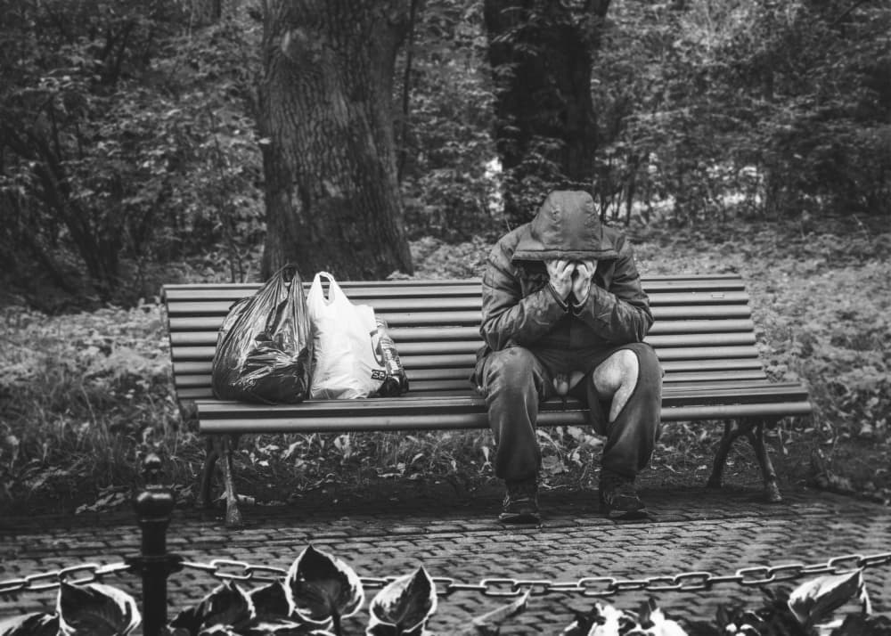 Lonely Man Park Bench by Normunds Kaprano — canvas wall art
