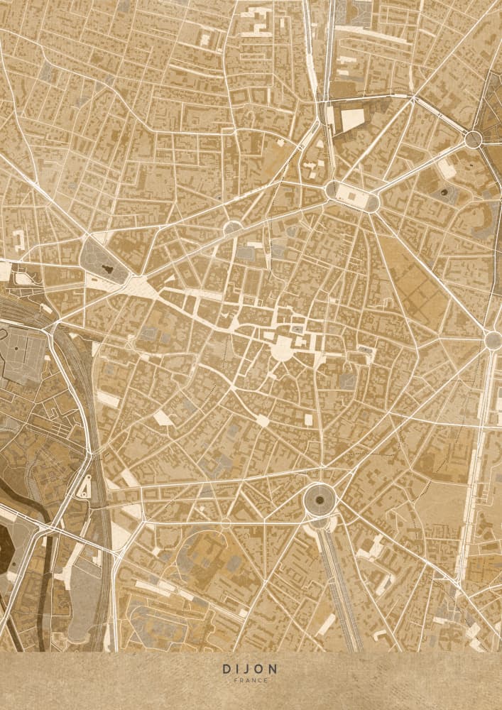 Golden Dijon City Map by Rosana Laiz Blursbyai — canvas wall art