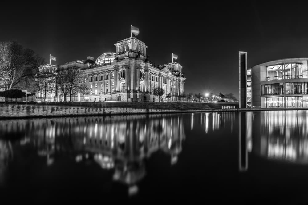 Reichstag Night Reflection by Melanie Viola — canvas wall art