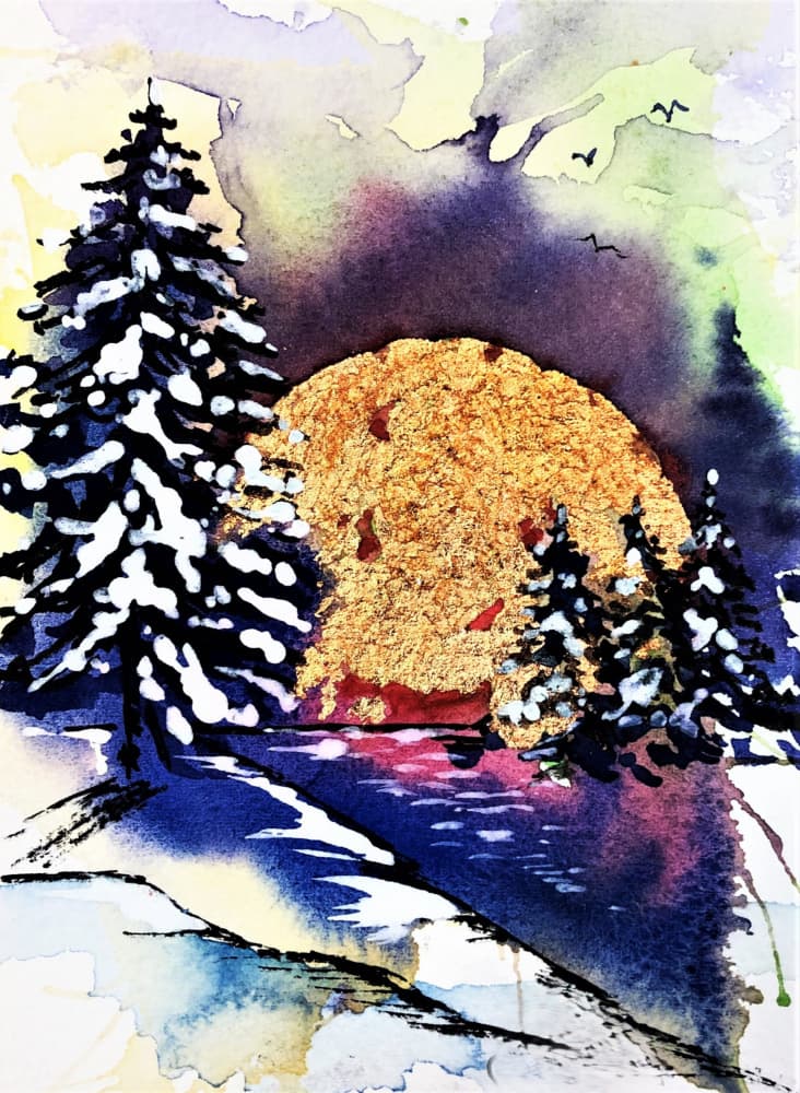 Golden Moon Winter Landscape by Anda Bieza — canvas wall art