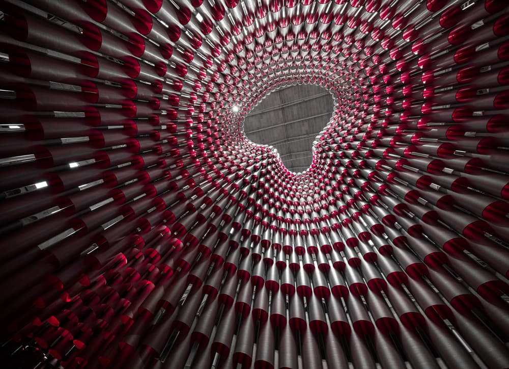 Red Geometric Vortex by Christopher Budny — canvas wall art