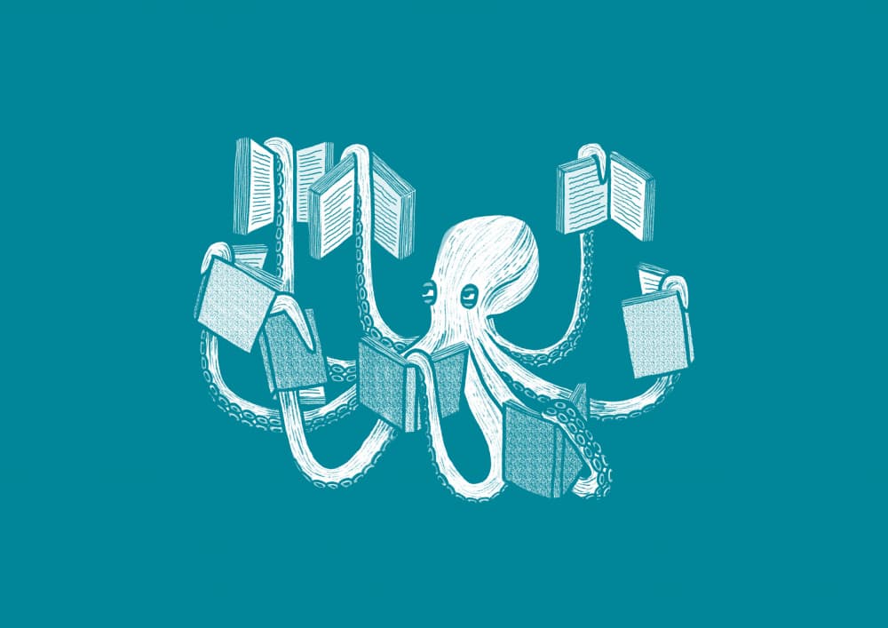 Smart Reading Octopus by Martina Scott — canvas wall art