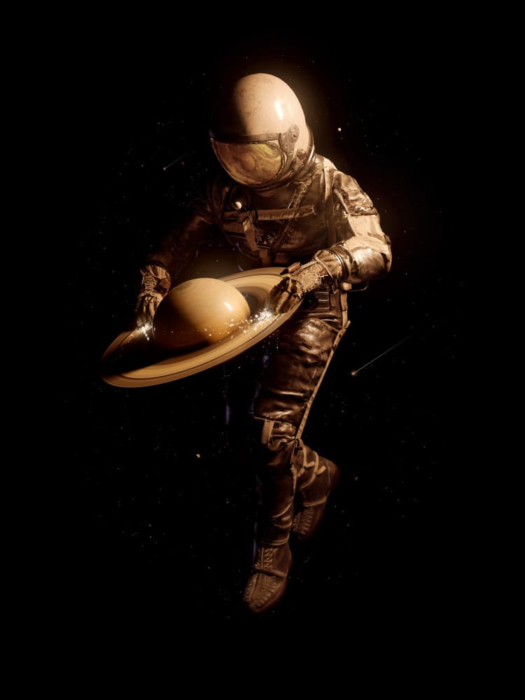 Astronaut and Saturn by Nicebleed — canvas wall art