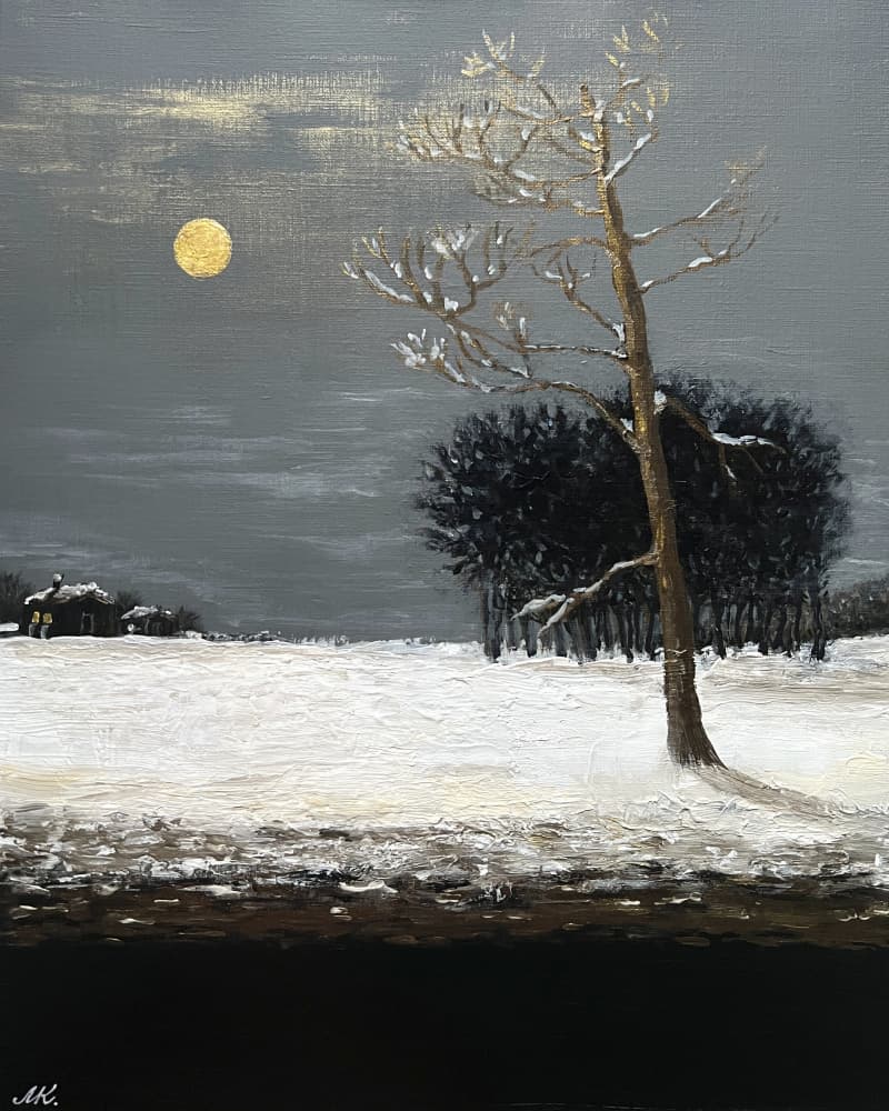 Golden Moon Winter Night by Marina Kozyr — canvas wall art