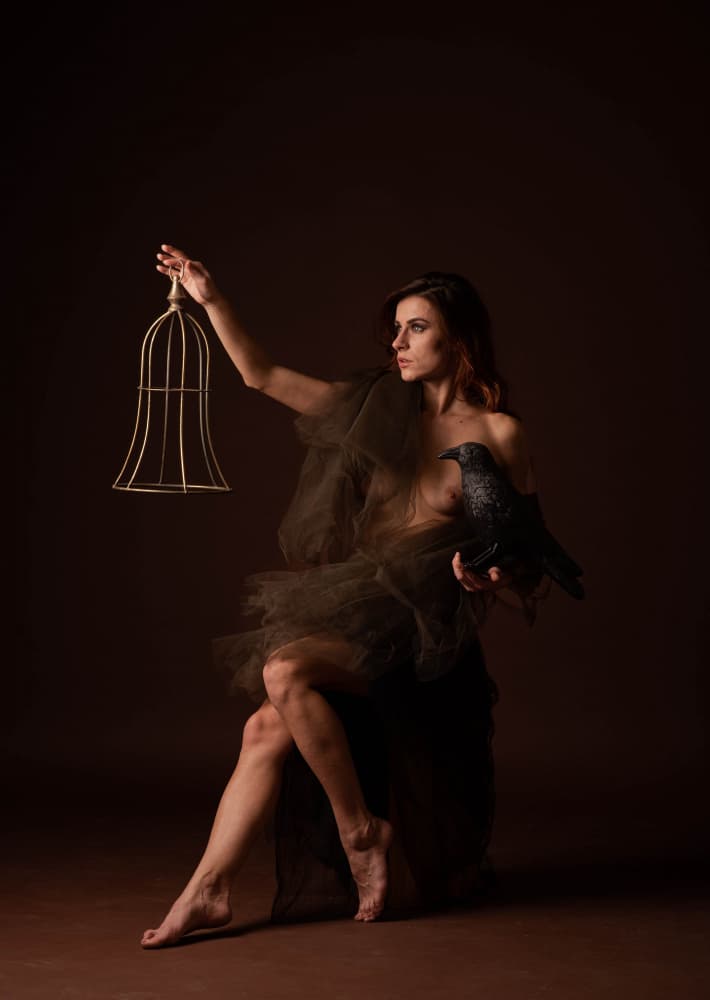 Nude Woman and Raven by Moris Raskin — canvas wall art