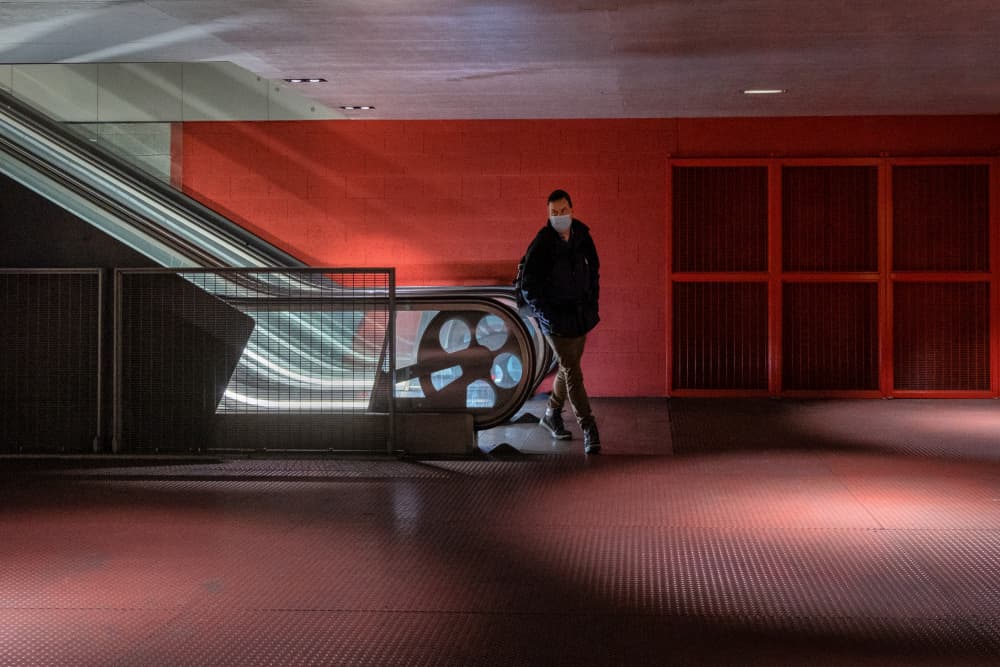 Red Subway Solitude by Lus Joosten — canvas wall art