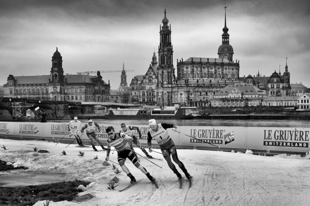 Ski Race Dresden Skyline by Holger Goehler — canvas wall art